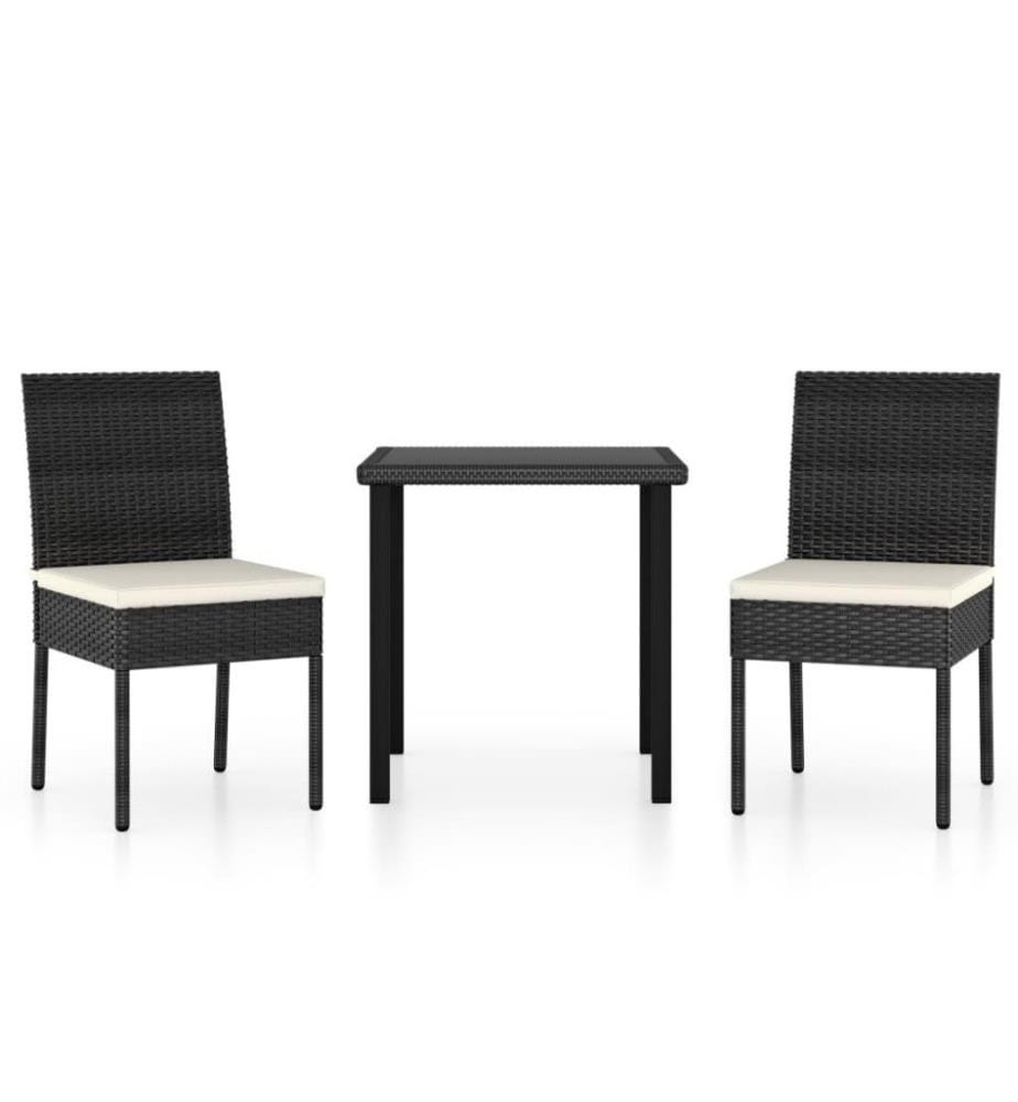 3-tlg. Garten-Essgruppe Poly Rattan Schwarz