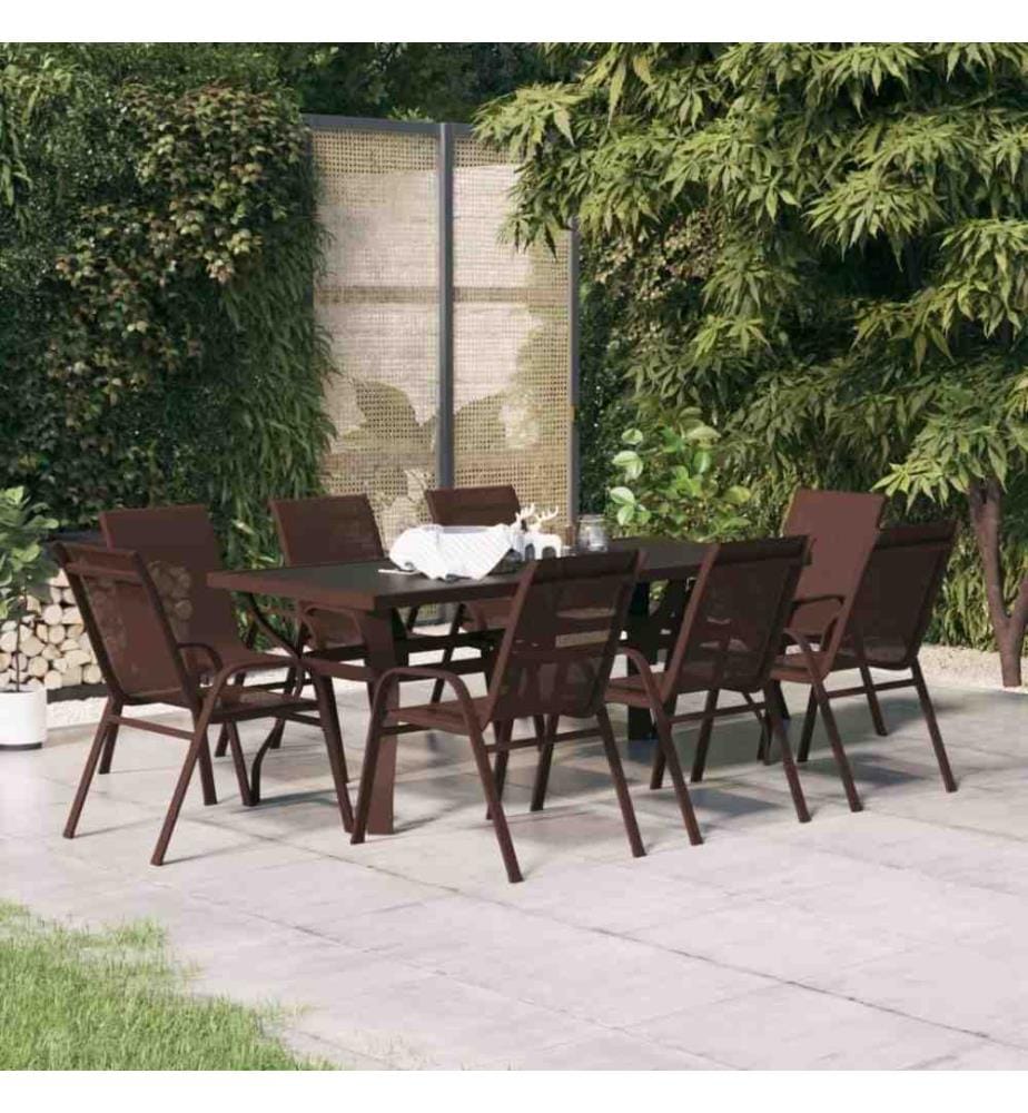 Ensemble de salle à manger de jardin 9 pcs Marron et noir