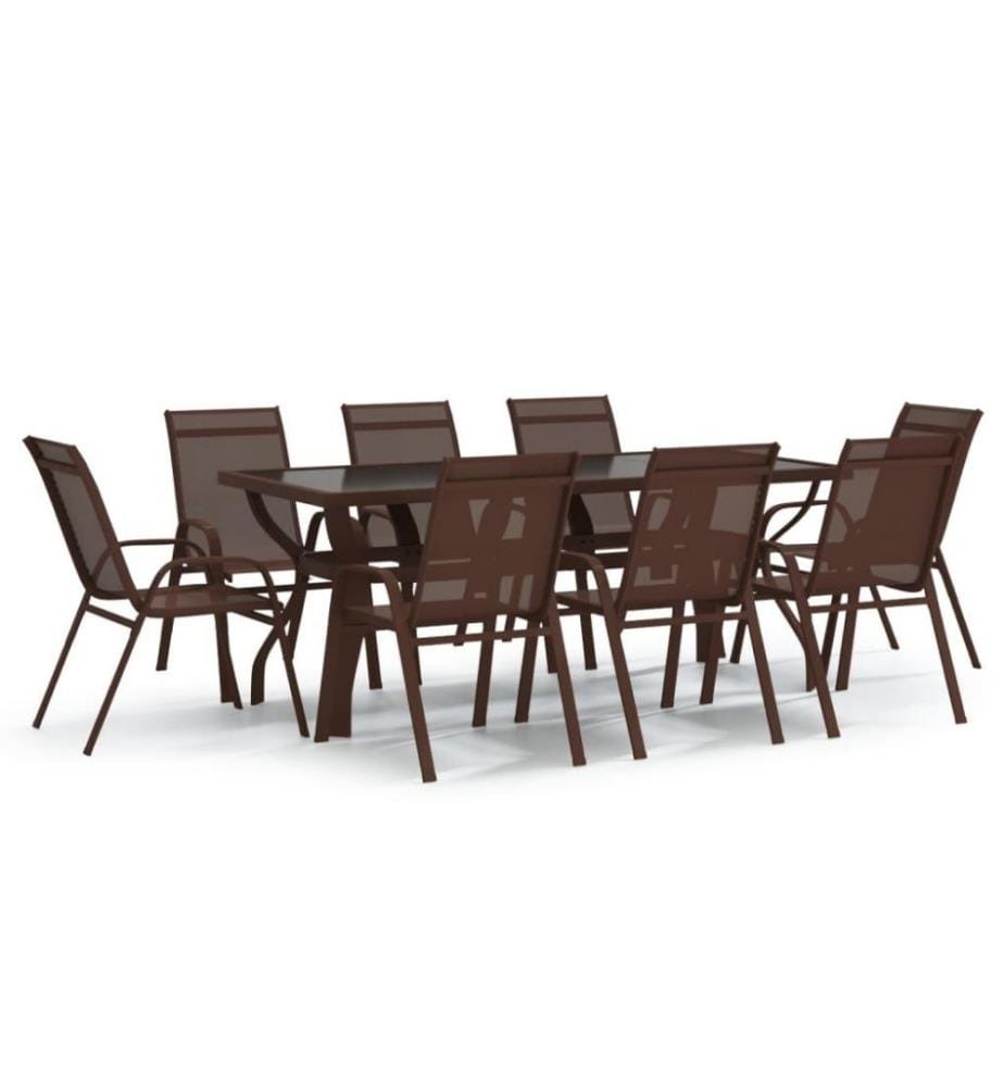 Ensemble de salle à manger de jardin 9 pcs Marron et noir