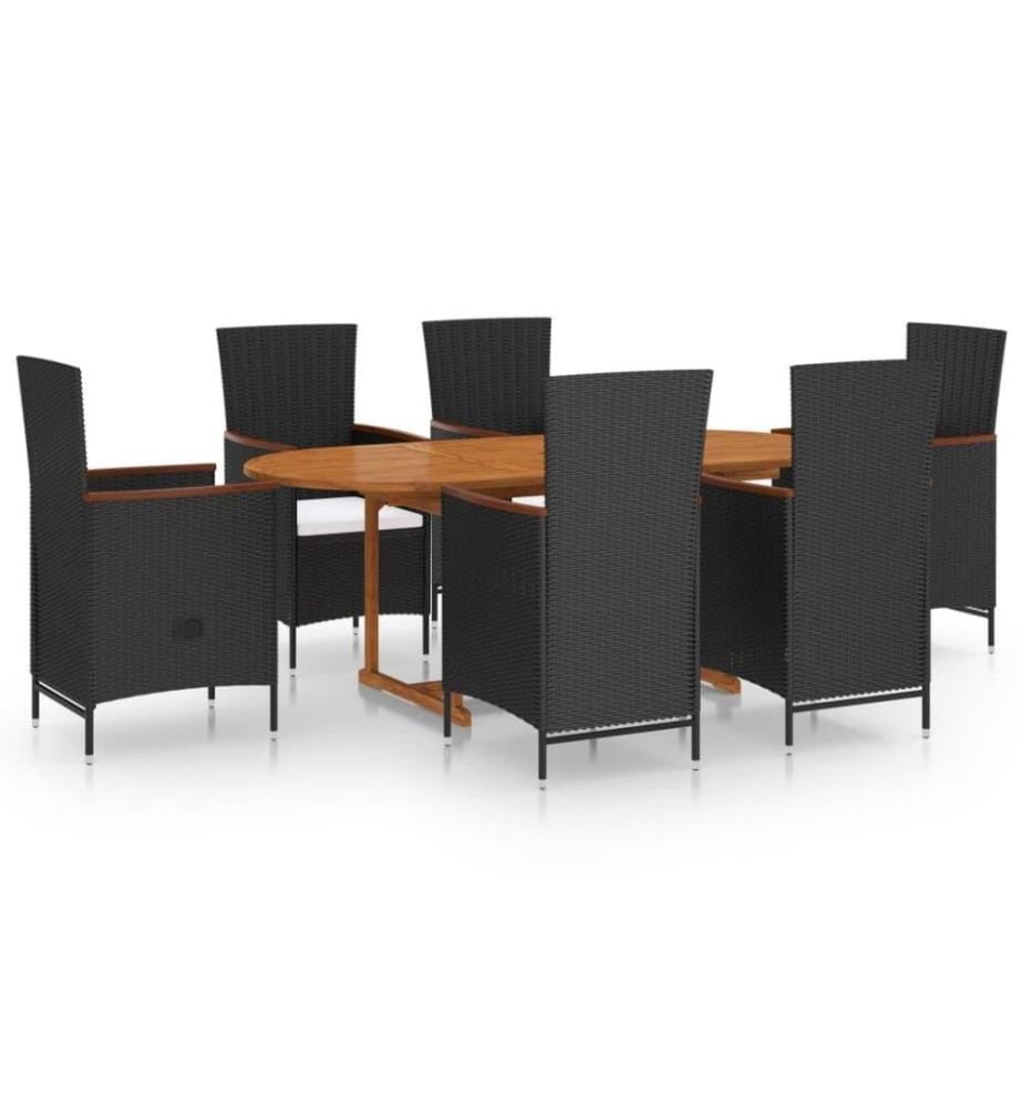 7-tlg. Garten-Essgruppe Poly Rattan Schwarz