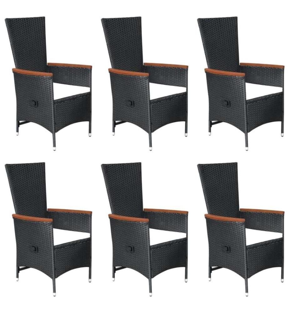 7-tlg. Garten-Essgruppe Poly Rattan Schwarz