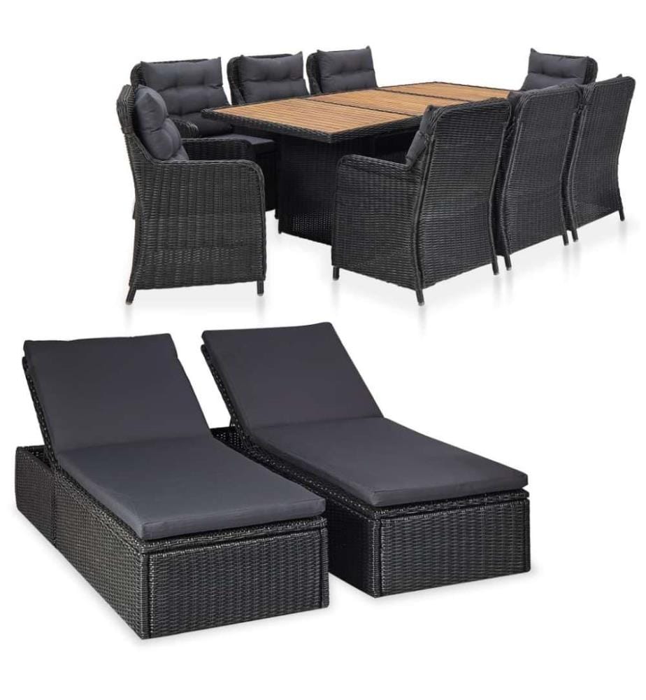 11-tlg. Garten-Essgruppe Poly Rattan Schwarz