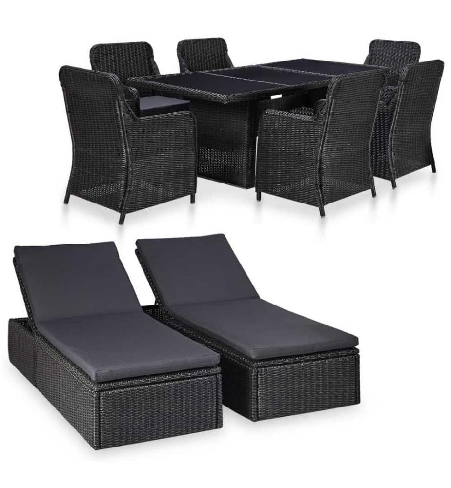 9-tlg. Garten-Essgruppe Poly Rattan Schwarz