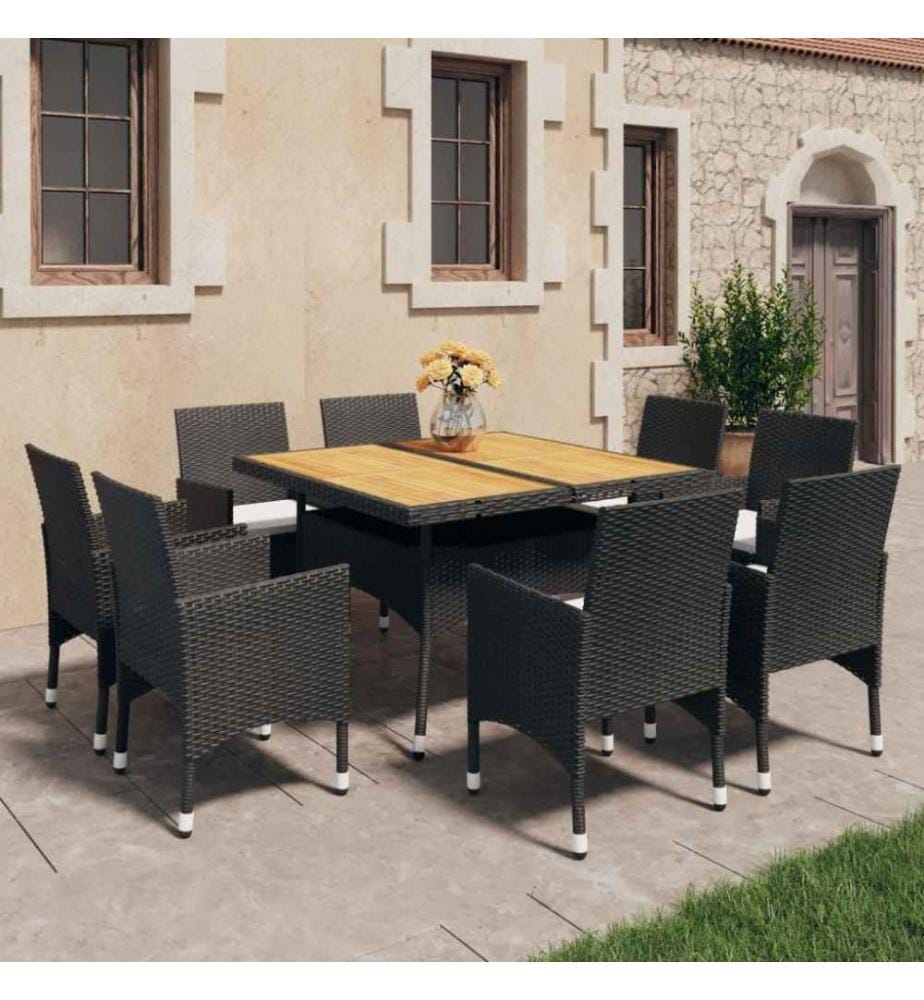 Ensemble à dîner de jardin 9 pcs Résine tressée et acacia Noir