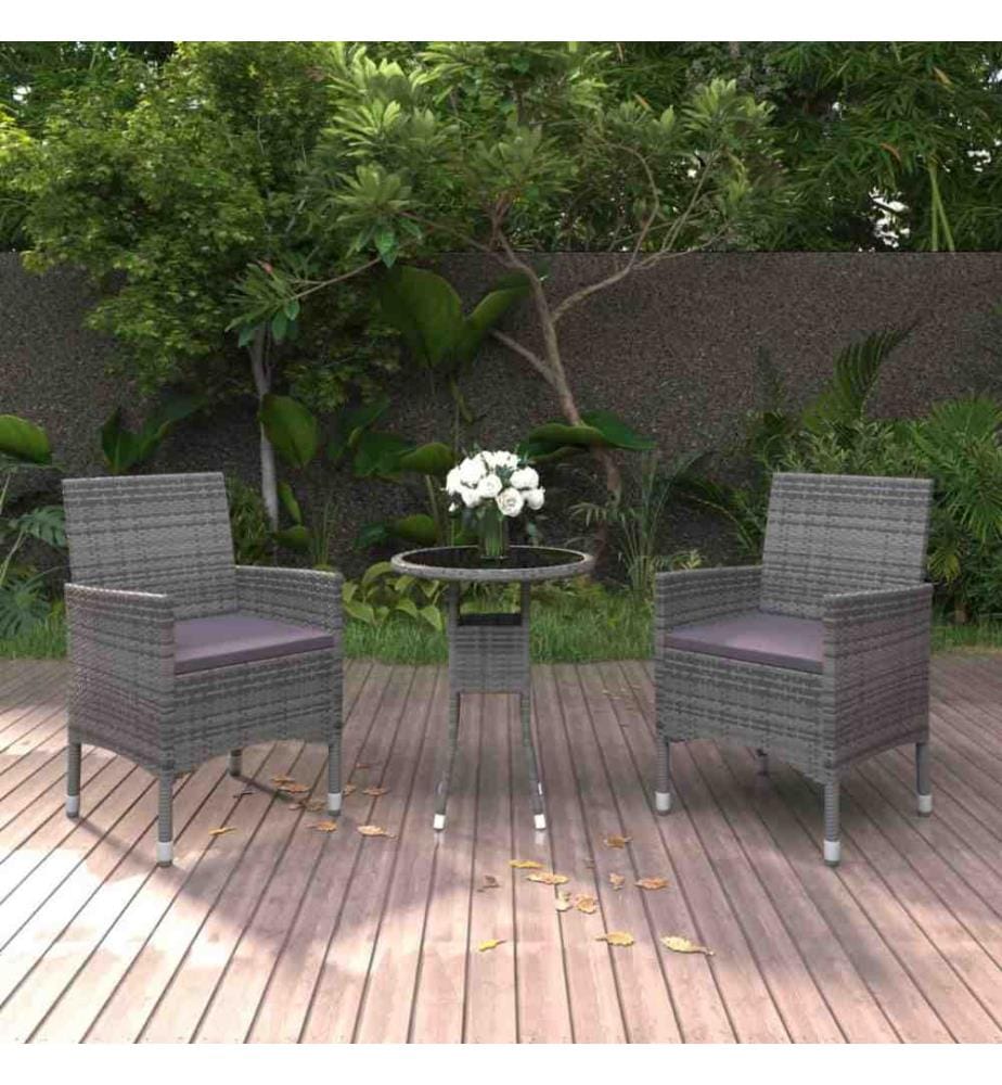 3-tlg. Garten-Essgruppe Poly Rattan Grau