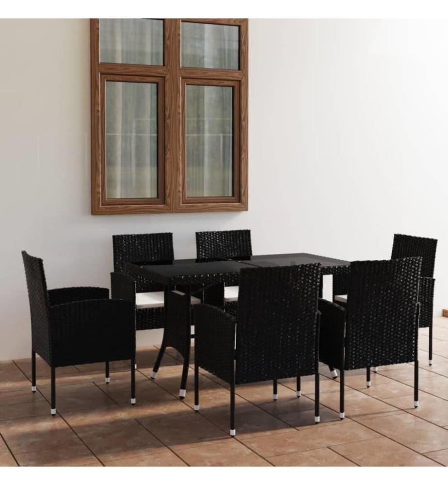 7-tlg. Garten-Essgruppe Poly Rattan Schwarz
