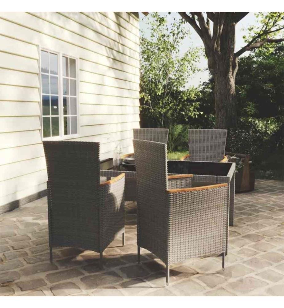 5-tlg. Garten-Essgruppe mit Auflagen Poly Rattan Grau