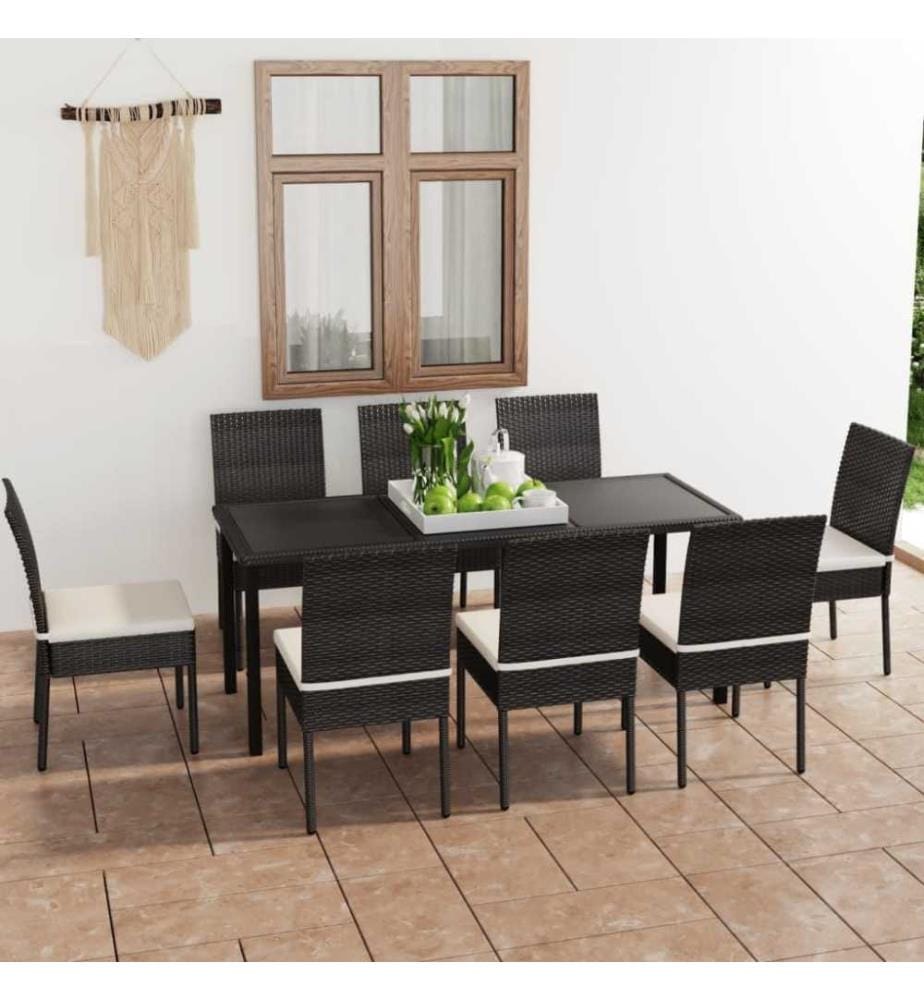 Ensemble de salle à manger de jardin 9 pcs Résine tressée Noir