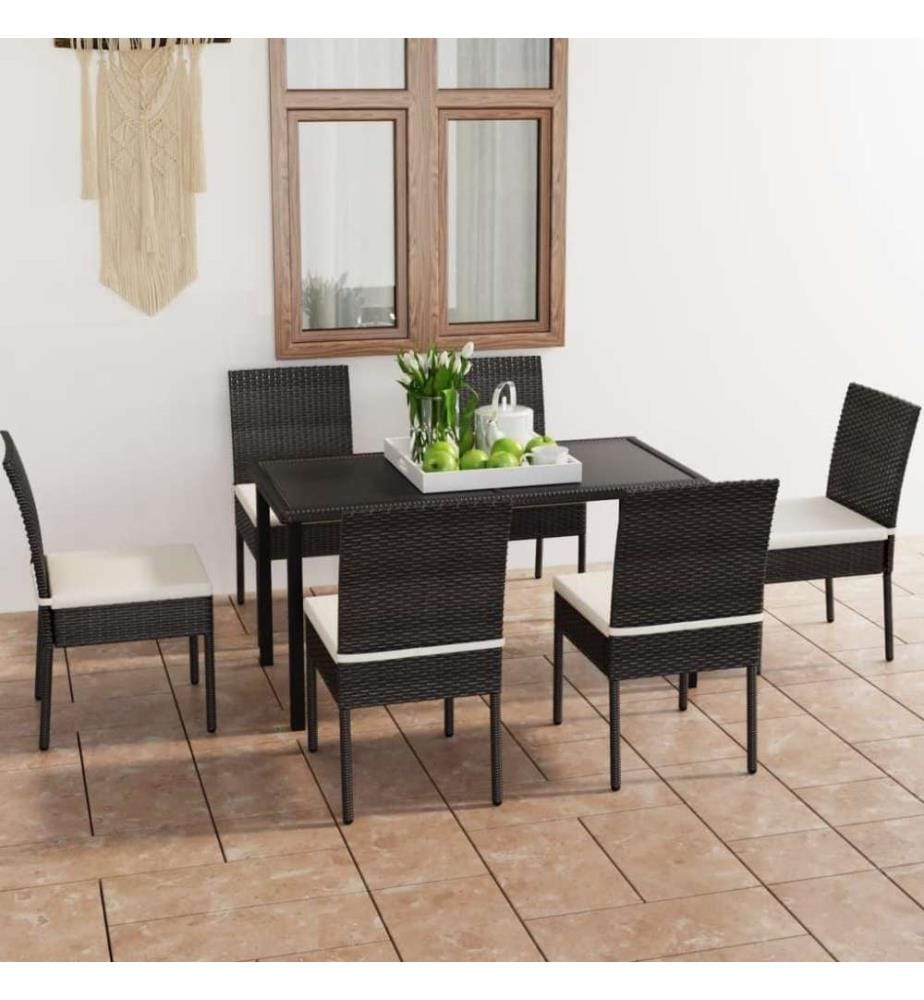 7-tlg. Garten-Essgruppe Poly Rattan Schwarz