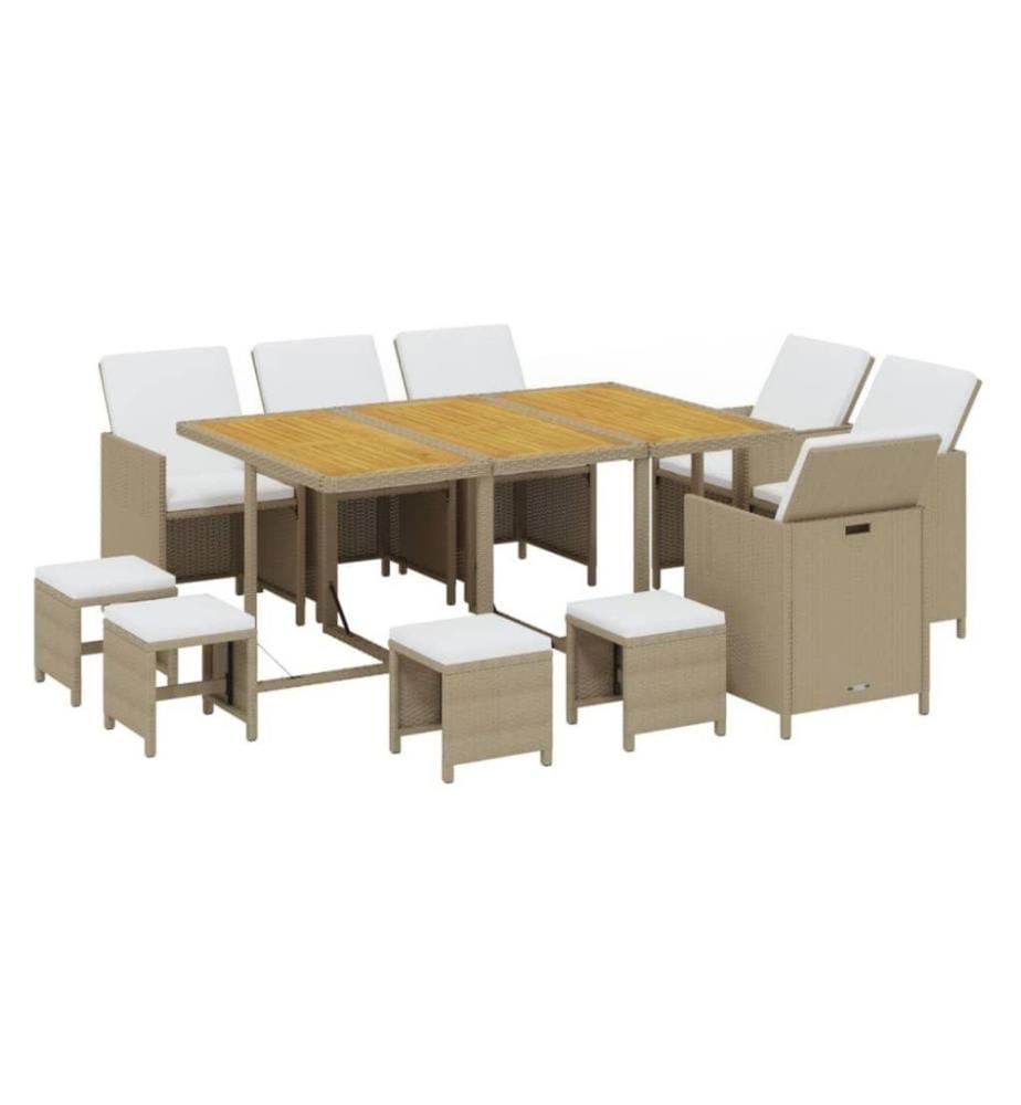 11-tlg. Garten-Essgruppe mit Kissen Poly Rattan Beige