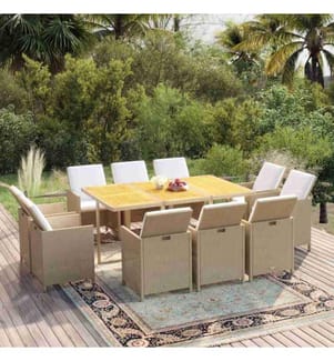11-tlg. Garten-Essgruppe mit Kissen Poly Rattan Beige