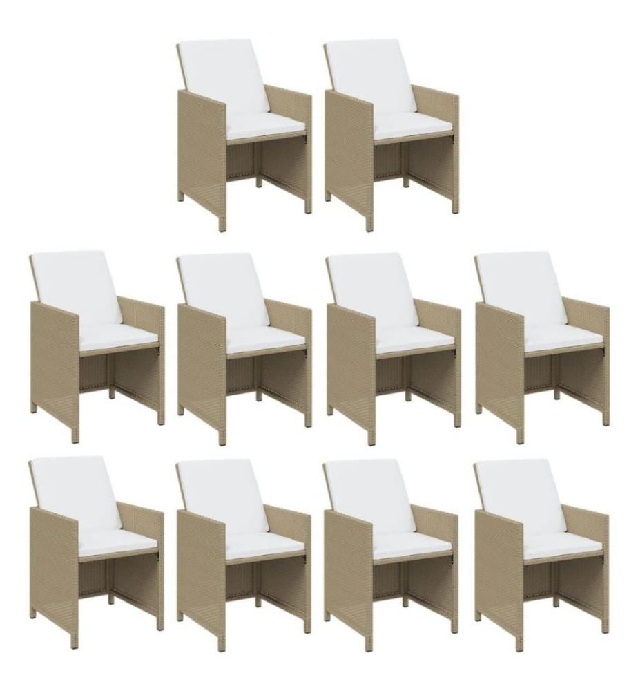 Ensemble à dîner de jardin coussins 11 pcs Résine tressée Beige