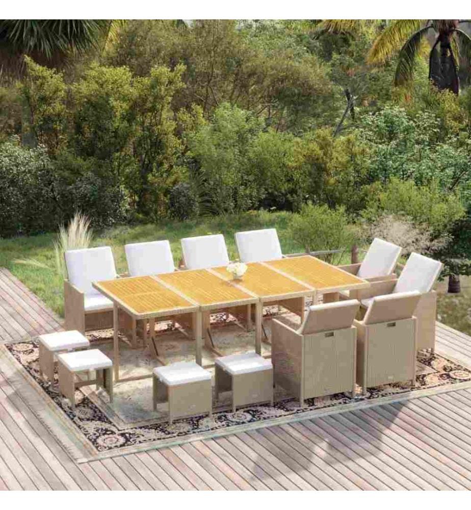 13-tlg. Garten-Essgruppe mit Kissen Poly Rattan Beige