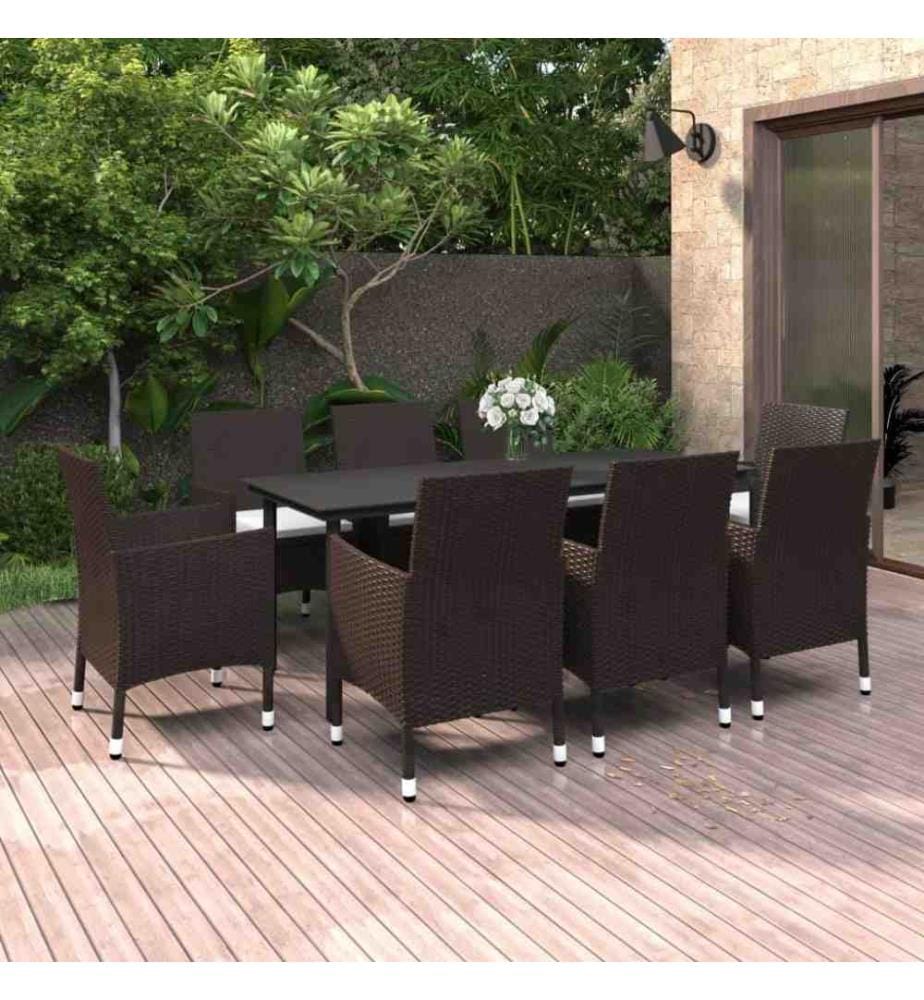 9-tlg. Garten-Essgruppe mit Auflagen Poly Rattan und Glas