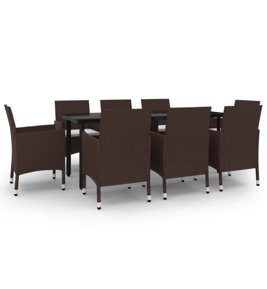 9-tlg. Garten-Essgruppe mit Auflagen Poly Rattan und Glas