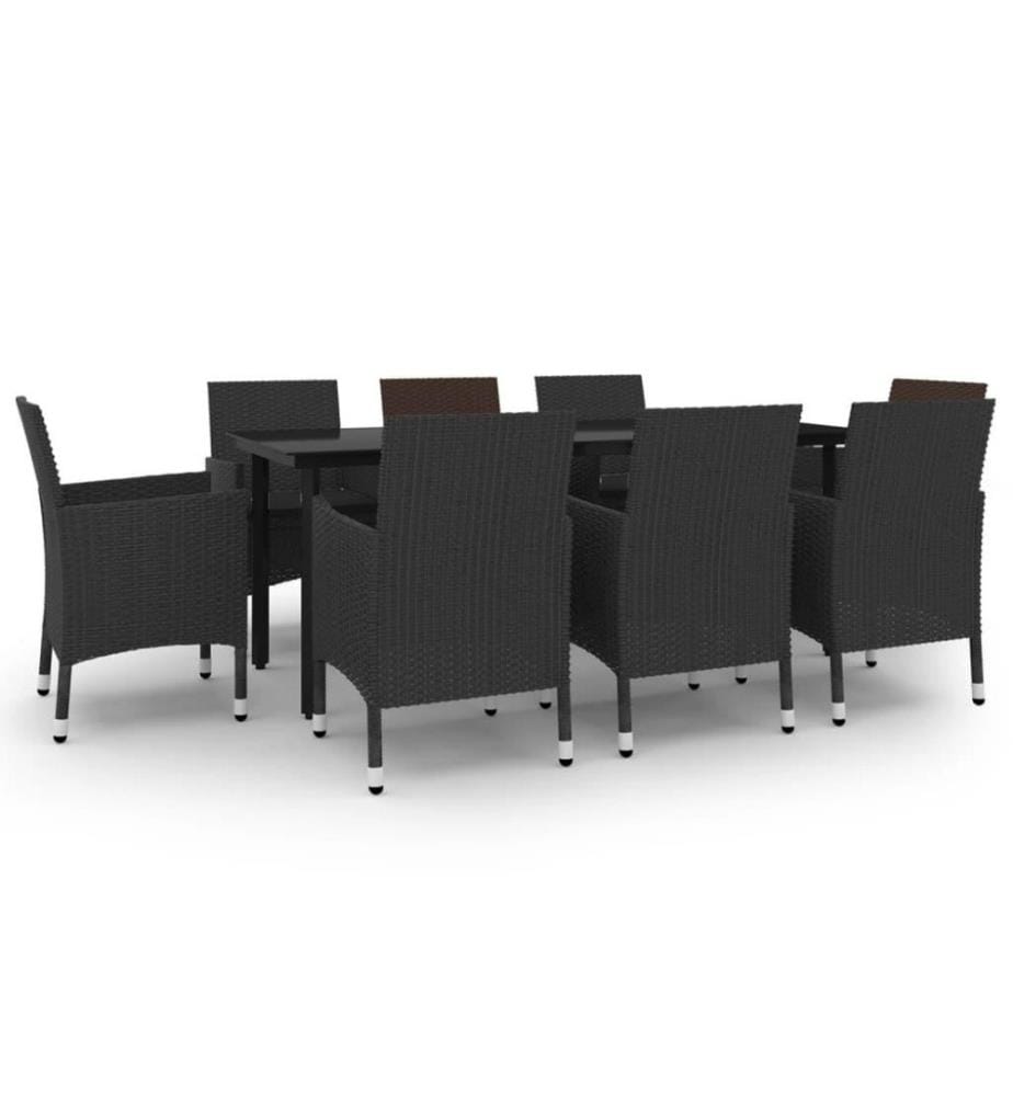9-tlg. Garten-Essgruppe mit Auflagen Poly Rattan und Glas
