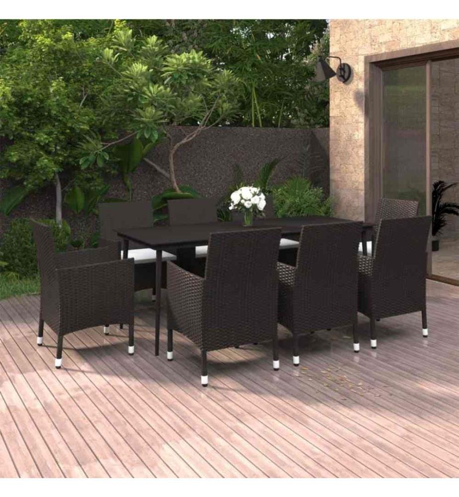 9-tlg. Garten-Essgruppe mit Kissen Poly Rattan und Glas
