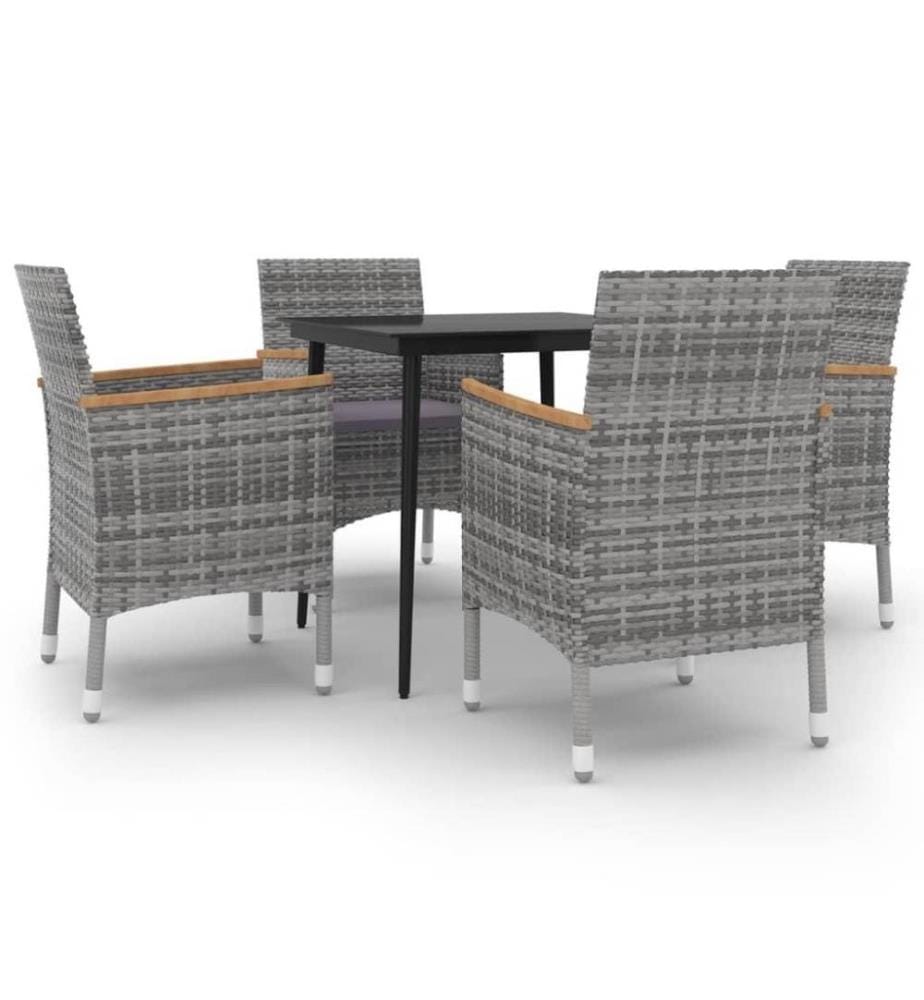 5-tlg. Garten-Essgruppe mit Auflagen Poly Rattan und Glas