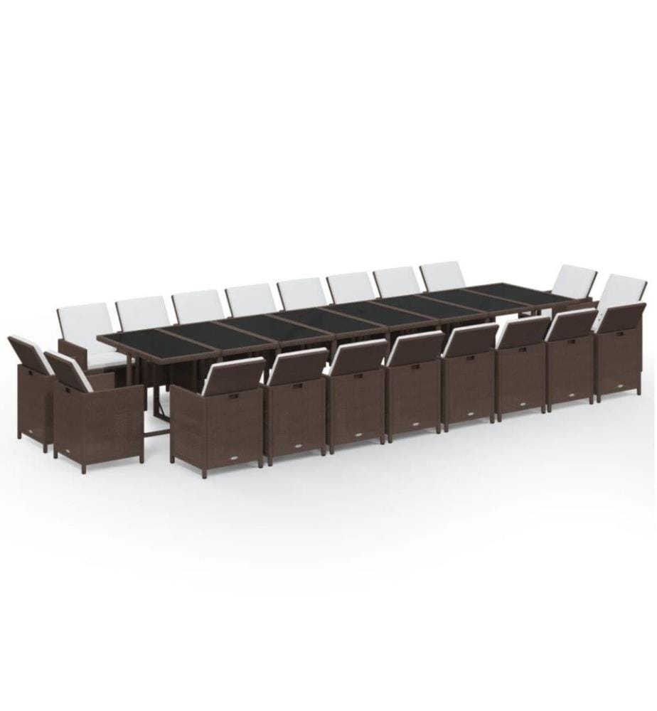 21-tlg. Garten-Essgruppe mit Kissen Poly Rattan Braun