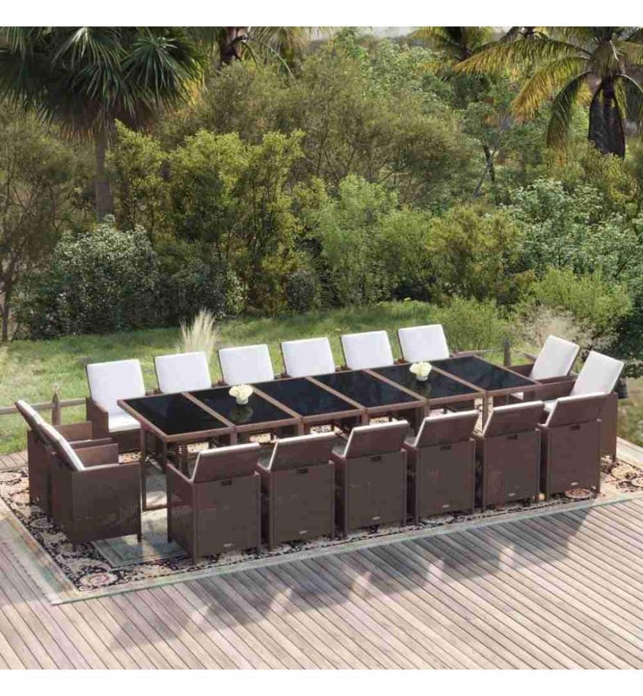17-tlg. Garten-Essgruppe mit Kissen Poly Rattan Braun