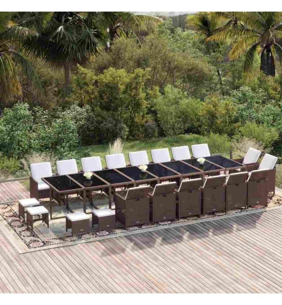 21-tlg. Garten-Essgruppe mit Kissen Poly Rattan Braun