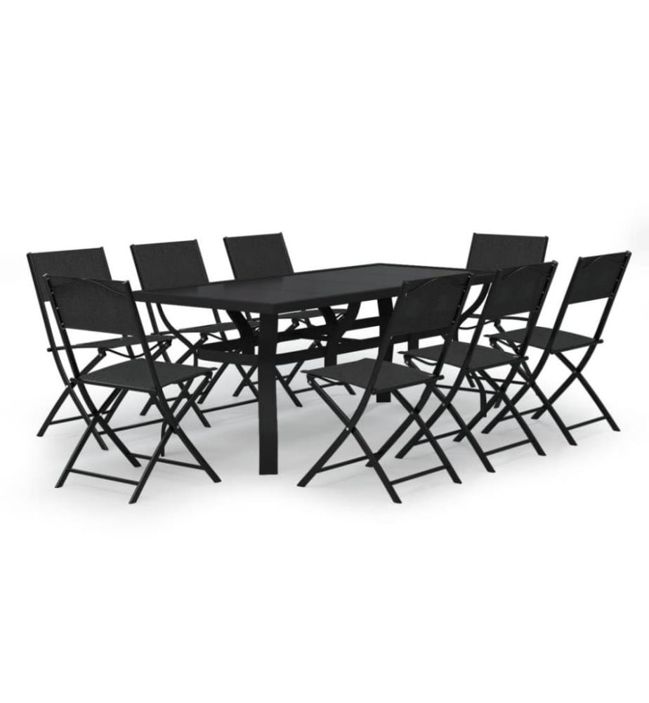 Ensemble de salle à manger de jardin 9 pcs Gris et noir