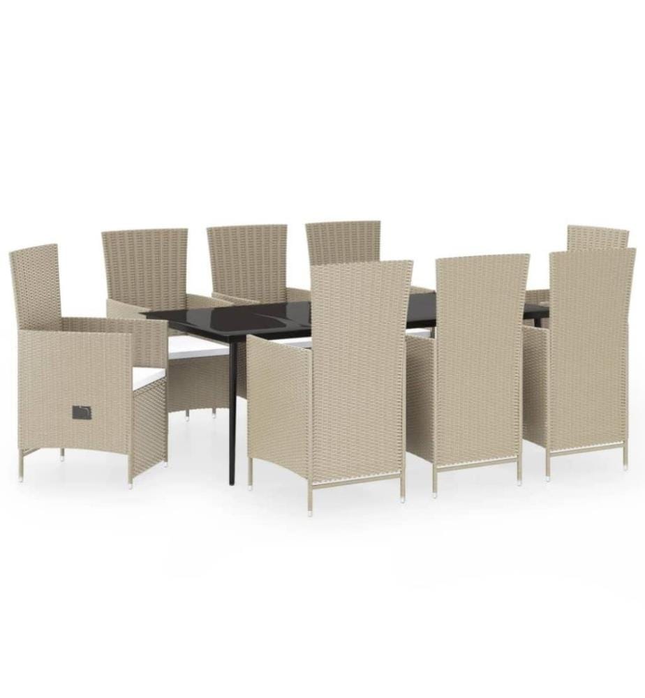 Ensemble de salle à manger de jardin avec coussins 9 pcs Beige