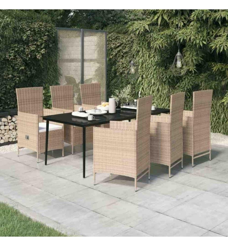 Ensemble de salle à manger de jardin avec coussins 7 pcs Beige