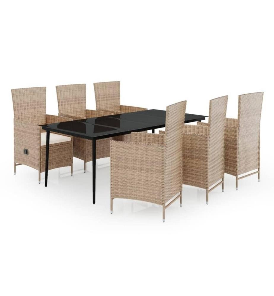 Ensemble de salle à manger de jardin avec coussins 7 pcs Beige