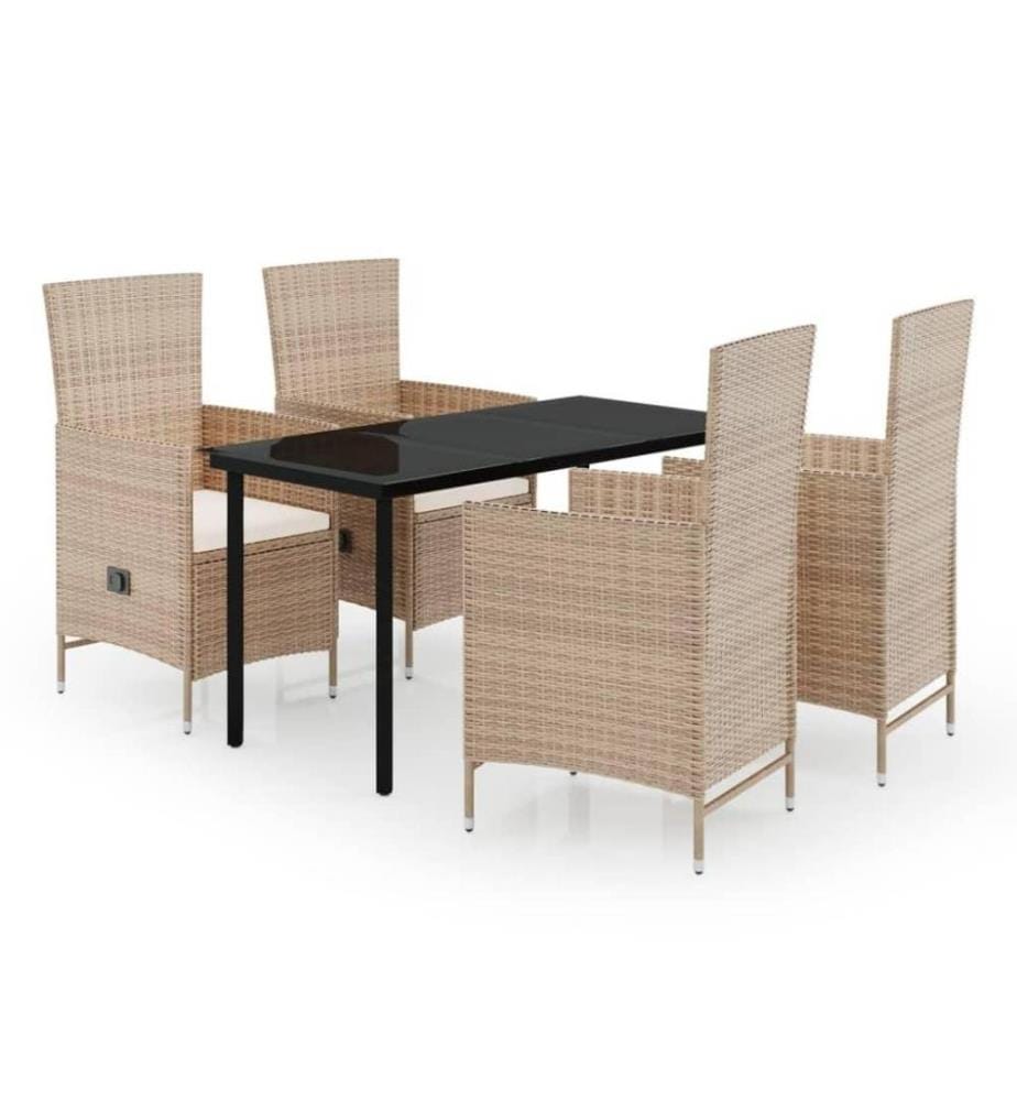 Ensemble de salle à manger de jardin avec coussins 5 pcs Beige