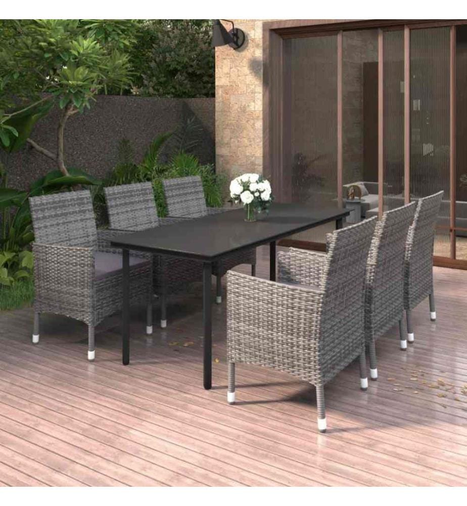 7-tlg. Garten-Essgruppe mit Auflagen Poly Rattan und Glas