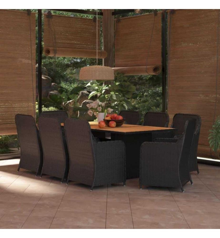 9-tlg. Garten-Essgruppe Poly Rattan Schwarz