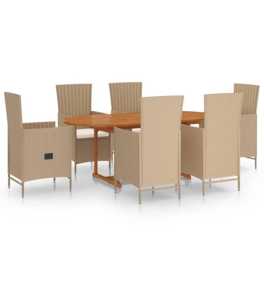 7-tlg. Garten-Essgruppe Poly Rattan Beige