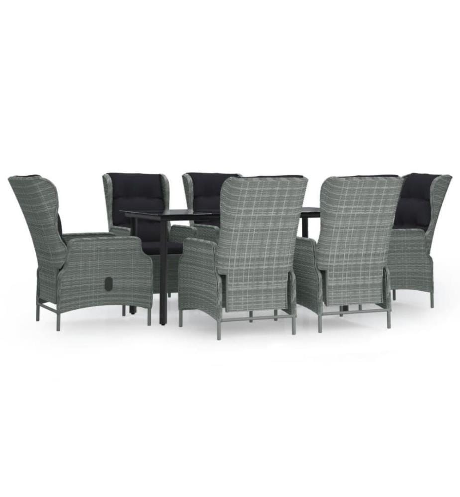 7-tlg. Garten-Essgruppe Hellgrau Poly Rattan