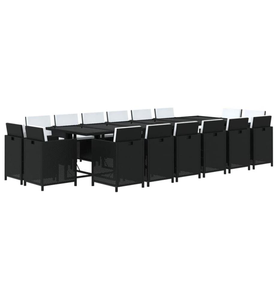 17-tlg. Garten-Essgruppe mit Kissen Poly Rattan Schwarz