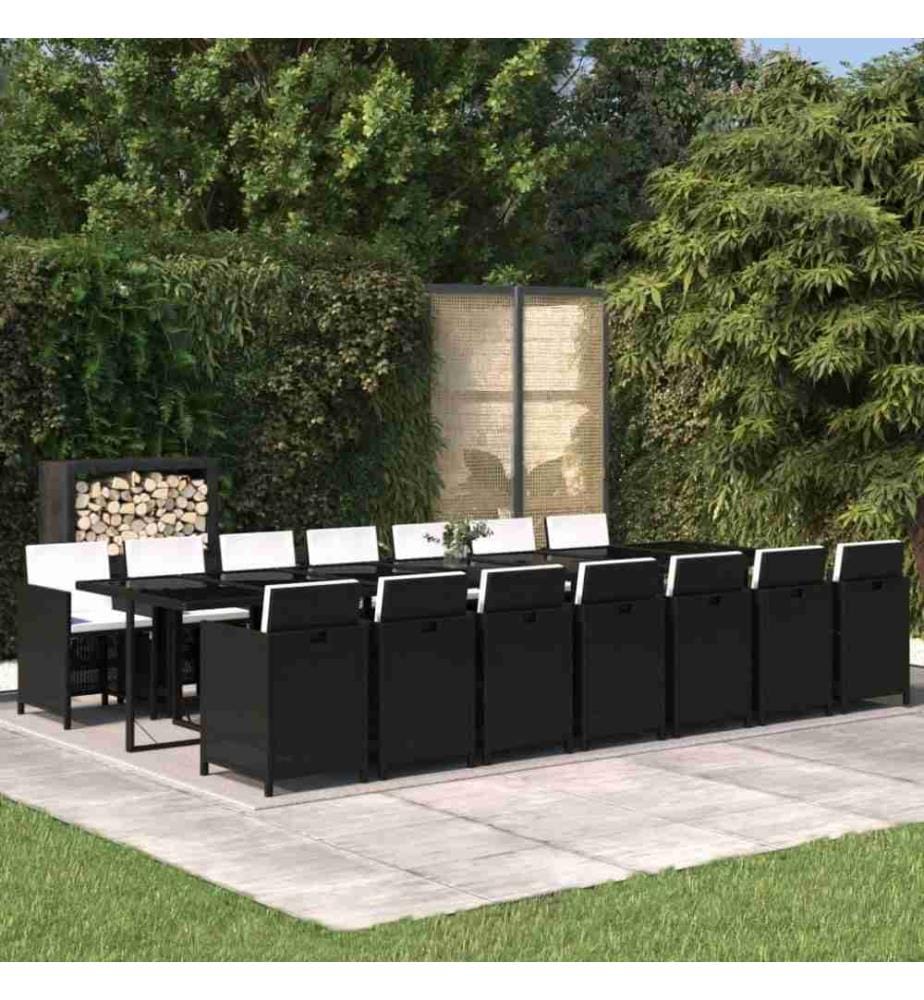 15-tlg. Garten-Essgruppe mit Kissen Poly Rattan Schwarz