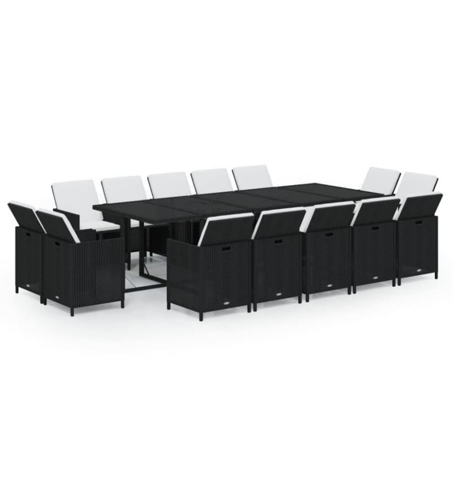 15-tlg. Garten-Essgruppe mit Kissen Poly Rattan Schwarz