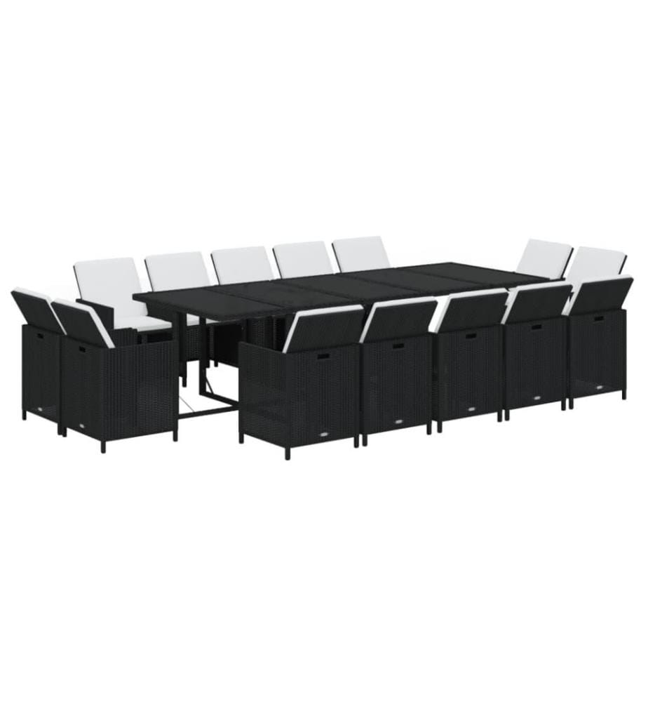15-tlg. Garten-Essgruppe mit Kissen Poly Rattan Schwarz
