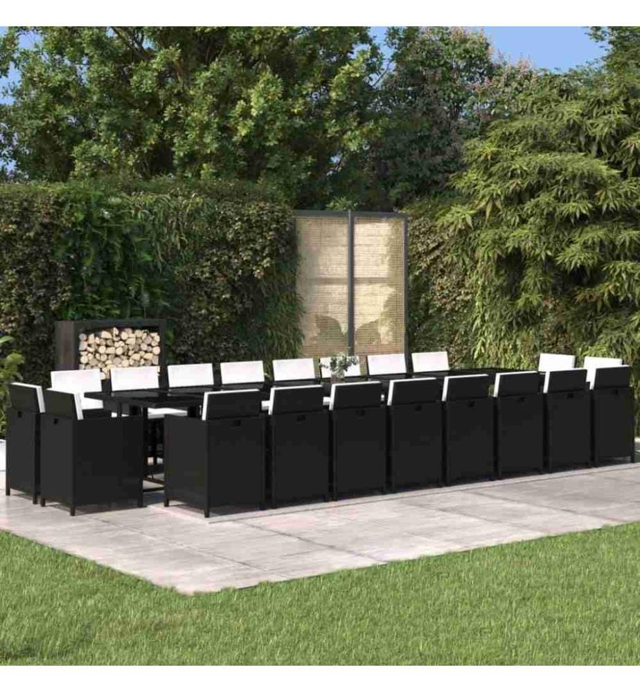 21-tlg. Garten-Essgruppe mit Kissen Schwarz Poly Rattan