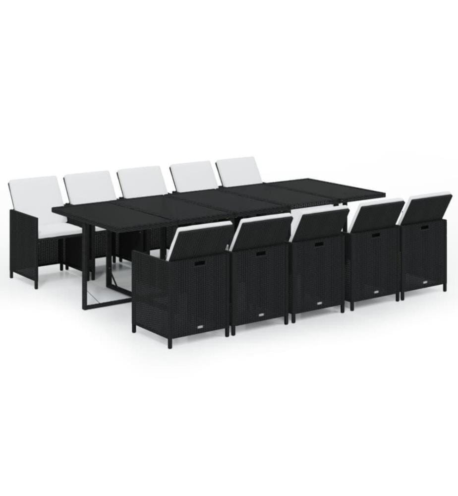 11-tlg. Garten-Essgruppe mit Kissen Poly Rattan Schwarz