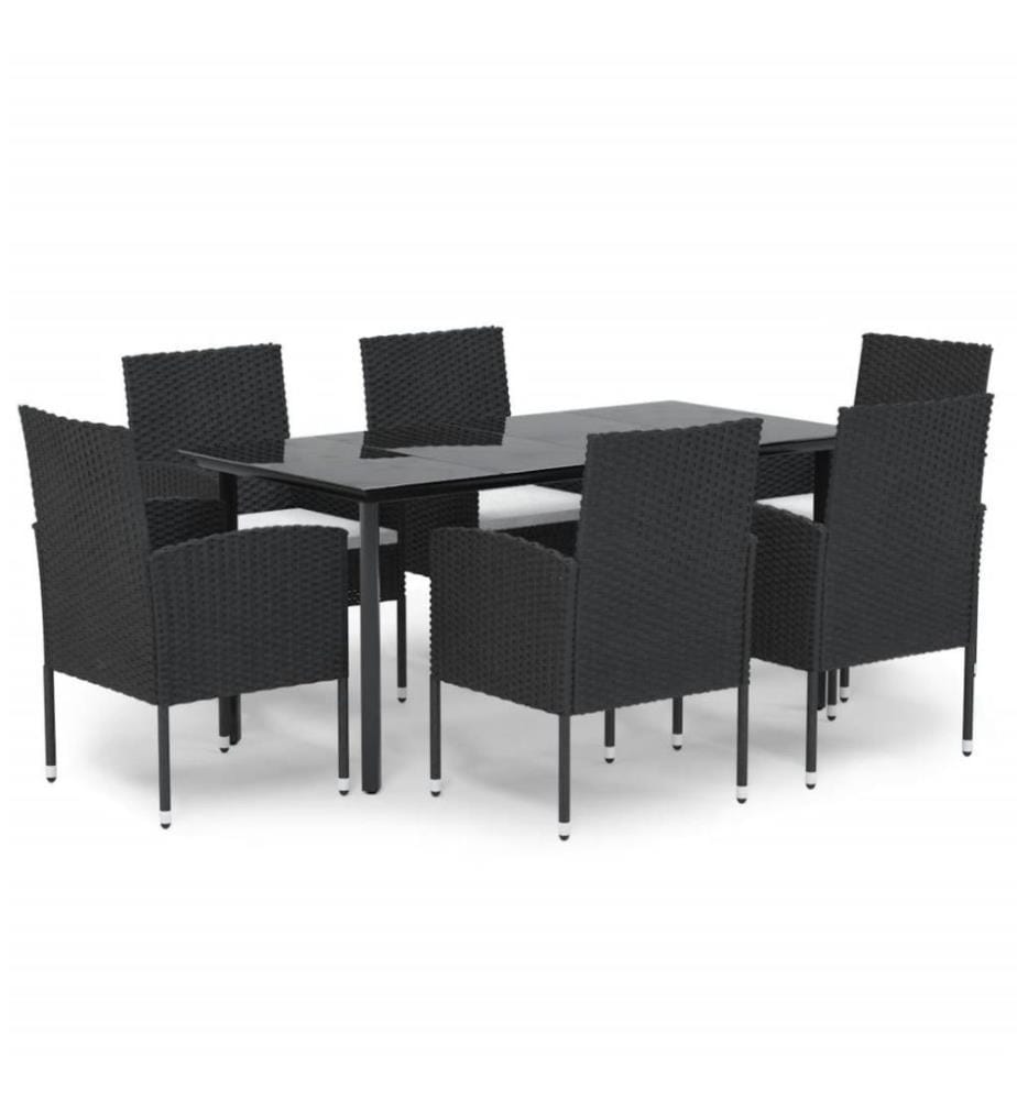 7-tlg. Garten-Essgruppe mit Kissen Schwarz Poly Rattan