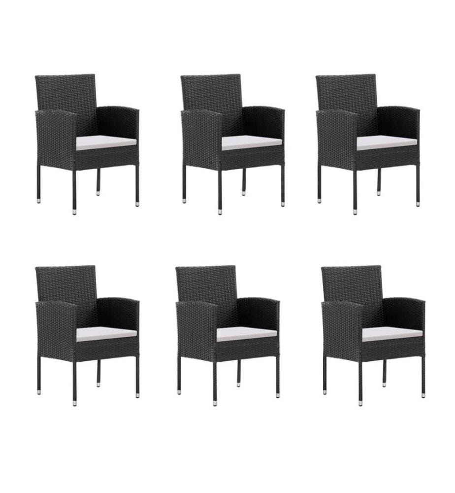 7-tlg. Garten-Essgruppe mit Kissen Schwarz Poly Rattan