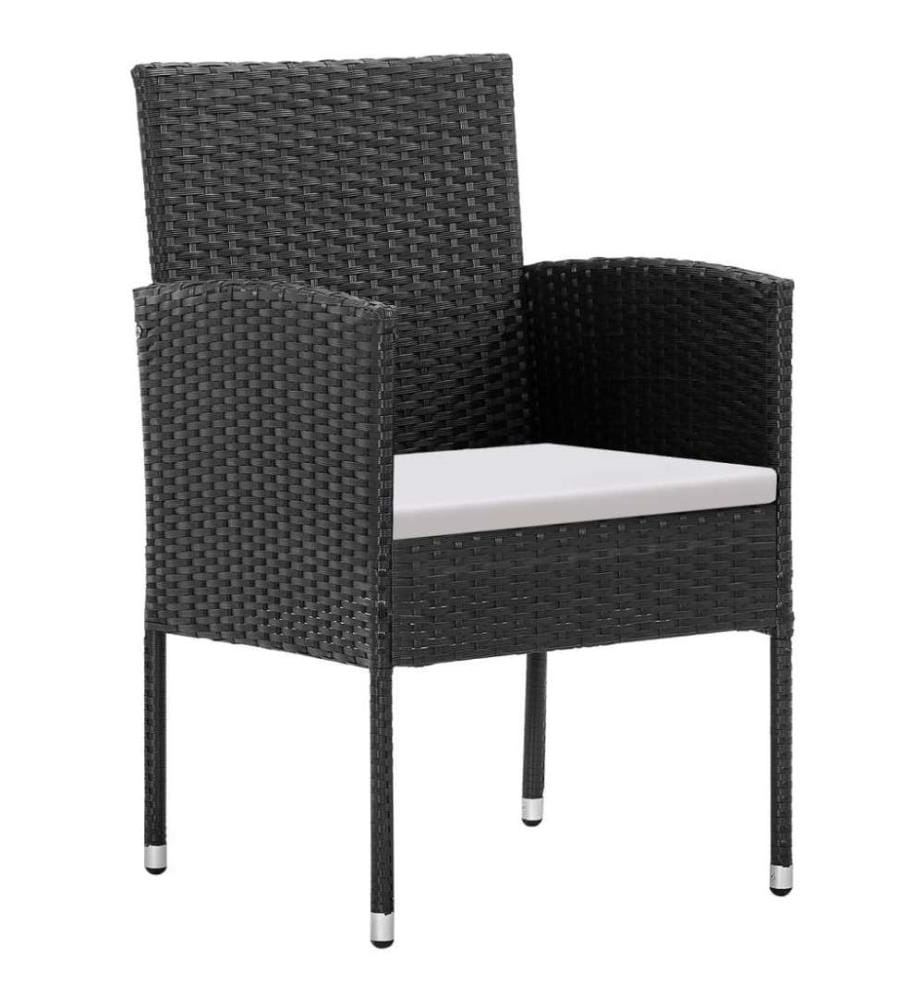 7-tlg. Garten-Essgruppe mit Kissen Schwarz Poly Rattan