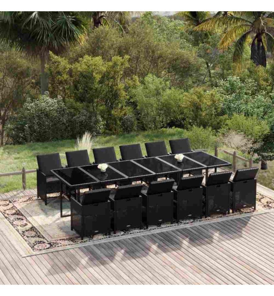 13-tlg. Garten-Essgruppe mit Kissen Poly Rattan Schwarz