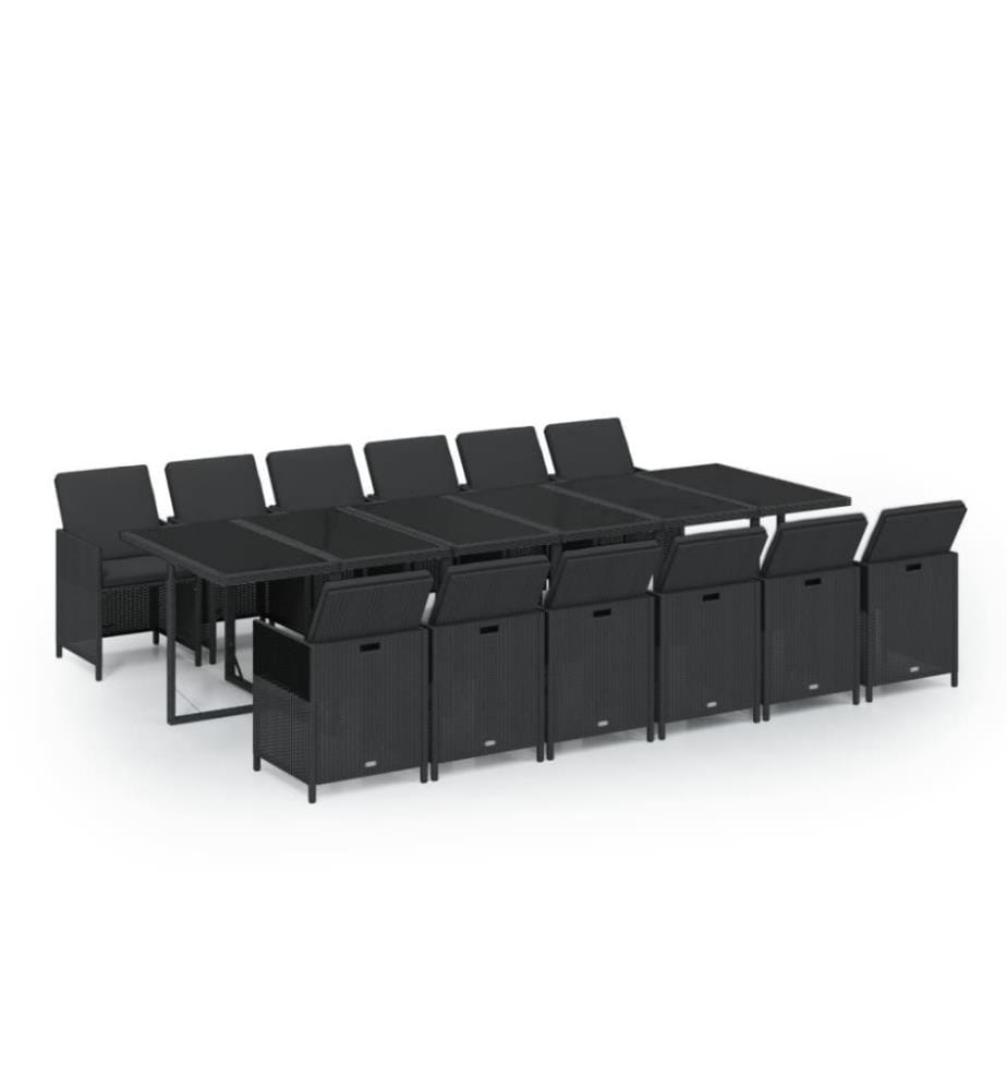13-tlg. Garten-Essgruppe mit Kissen Poly Rattan Schwarz