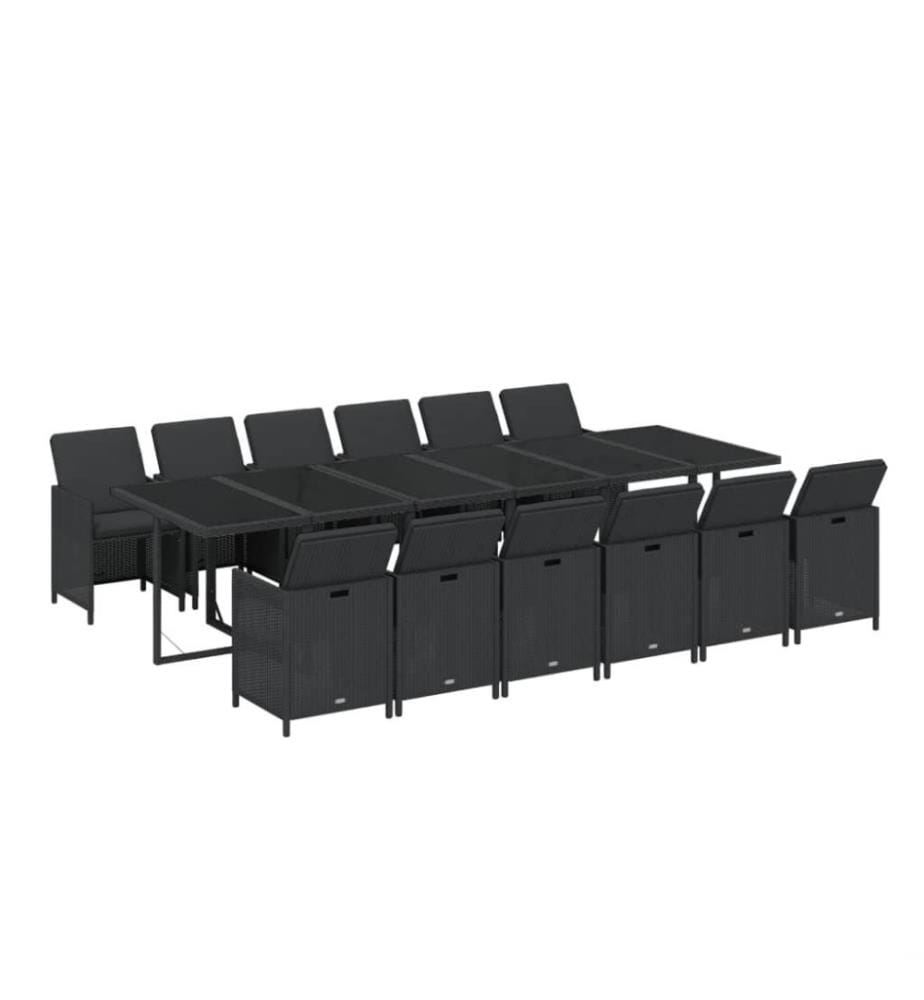 13-tlg. Garten-Essgruppe mit Kissen Poly Rattan Schwarz