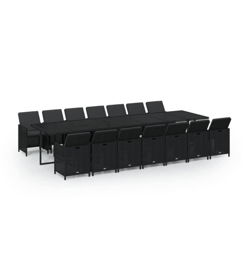 15-tlg. Garten-Essgruppe mit Kissen Poly Rattan Schwarz