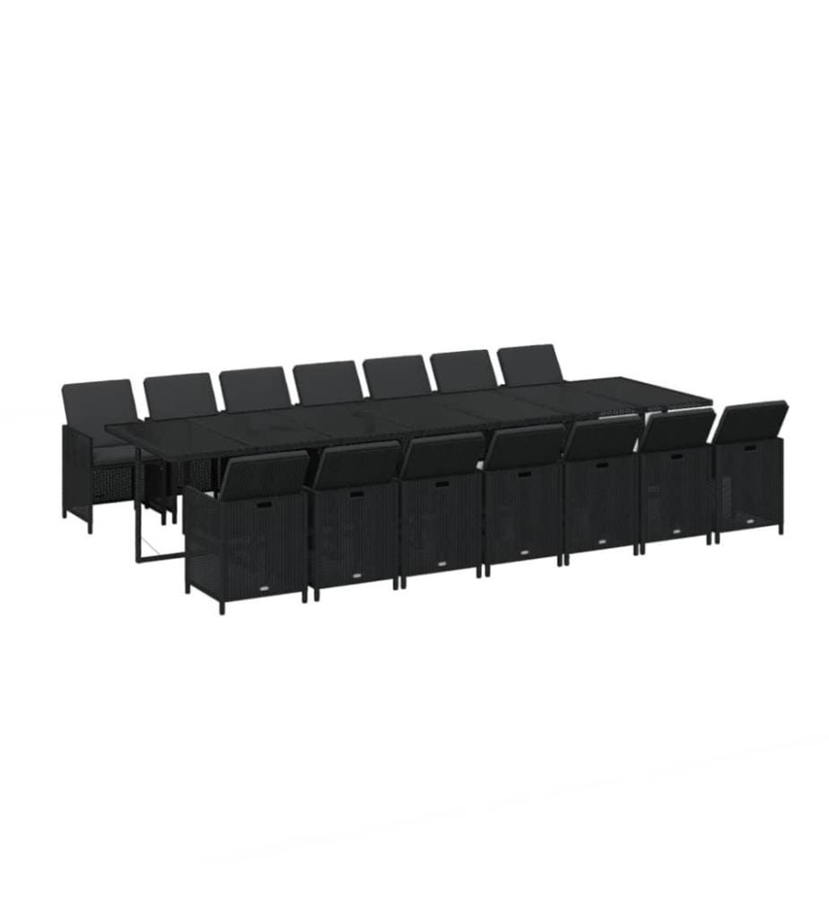 15-tlg. Garten-Essgruppe mit Kissen Poly Rattan Schwarz