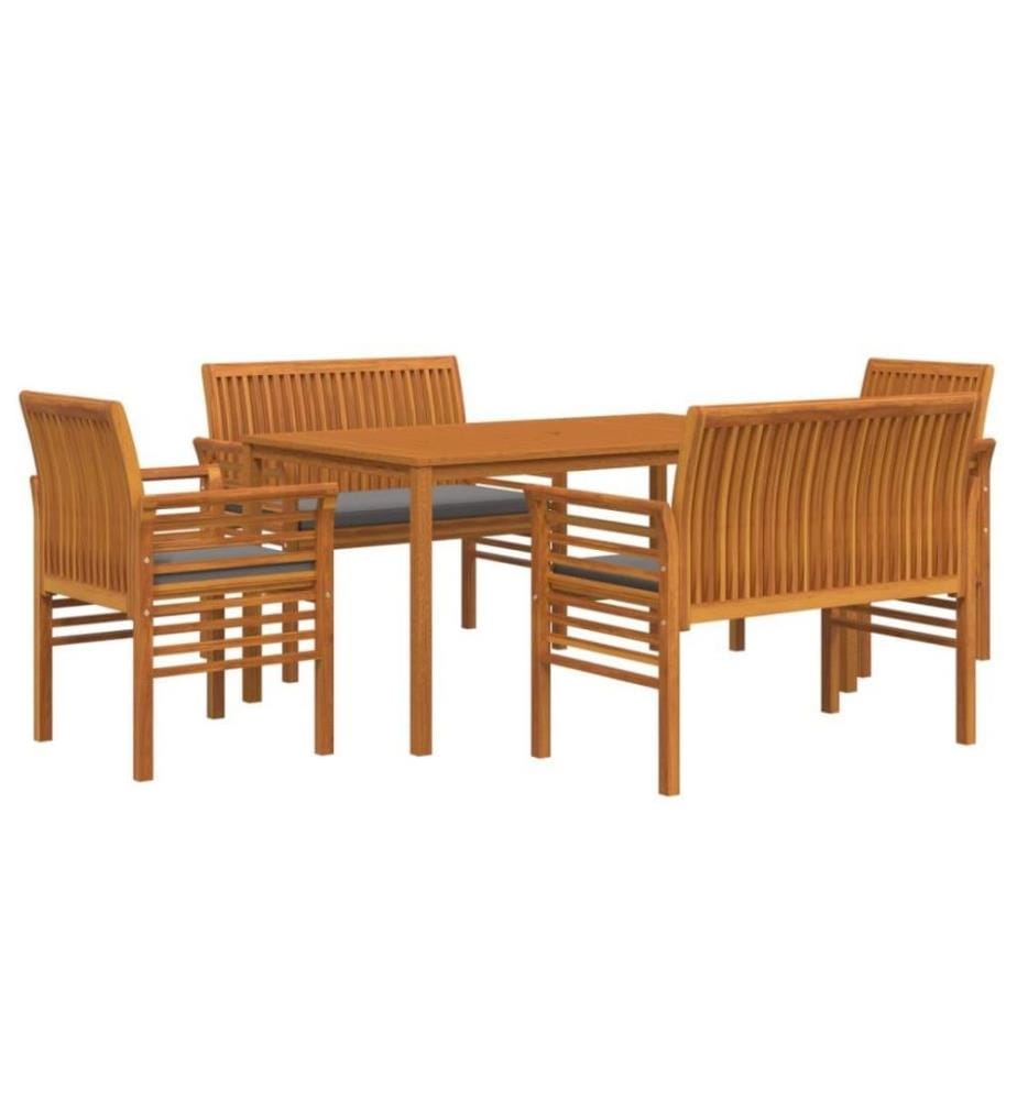 Ensemble à dîner d'extérieur 5 pcs et coussins Acacia solide