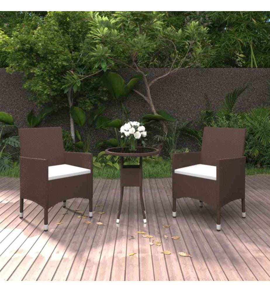 3-tlg. Garten-Essgruppe Poly Rattan Braun